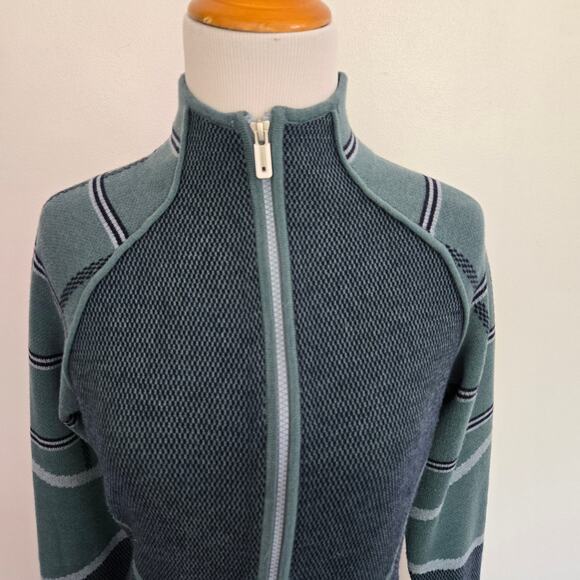 Smartwool Dacono Ski Full-Zip Sweater Green Wool Geometric Women Small - Picture 4 of 11